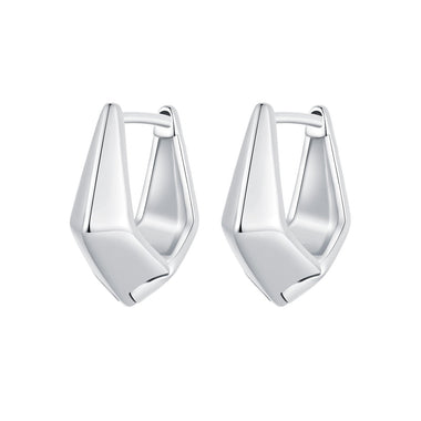 925 Sterling Silver White Gold Plated Earrings 14x6.5mm for Women - 0