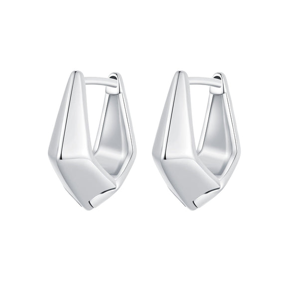 925 Sterling Silver White Gold Plated Earrings 14x6.5mm for Women