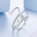 925 Sterling Silver & White Gold Plated Pave Setting CZ & Natural Pearl Ring for Women-2