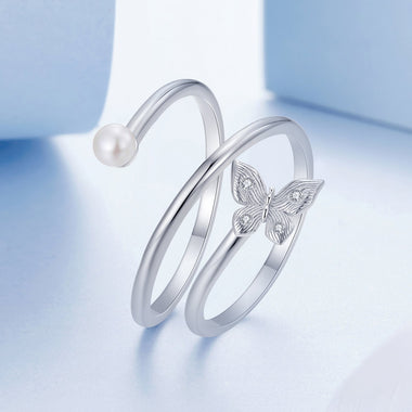 925 Sterling Silver & White Gold Plated Pave Setting CZ & Natural Pearl Ring for Women - 0