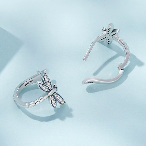 925 Sterling Silver Earrings with Pavé Setting CZ, Oxidized Finish, 1.3cm for Women