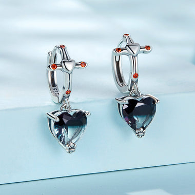 925 Sterling Silver Earrings with Pavé Setting CZ - Oxidized Silver - 2.3cm x 0.9cm - For Women - 0