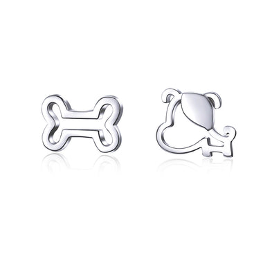 925 Sterling Silver Earrings for Women, 0.5-0.6cm, Bone and Dog Design, Platinum Plated