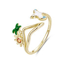 925 Sterling Silver Enamel Pavé Setting CZ Gold Plated Ring for Women-1