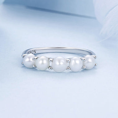 925 Sterling Silver Natural Pearl Platinum Plated Ring Size 6.0 for Women - 0