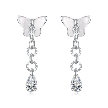 925 Sterling Silver & Brass Earrings with White Gold Plating, 2.0x0.8cm for Women