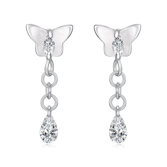925 Sterling Silver & Brass Earrings with White Gold Plating, 2.0x0.8cm for Women