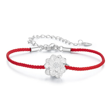 925 Sterling Silver Bracelet with White Gold Plating and Cotton Cord for Women - 0