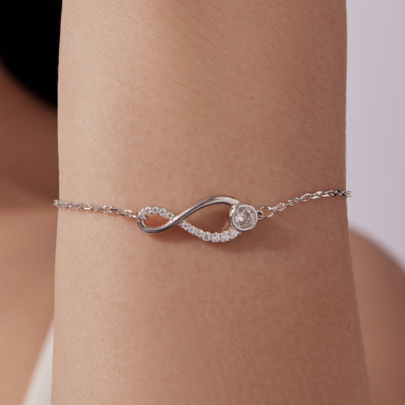 925 Sterling Silver Moissanite Pavé Bracelet for Women - 21cm, White Gold Plated, CZ