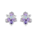 925 Sterling Silver Earrings with Nano Opal Stone and CZ, White Gold Plated, 0.7cm, for Women-3