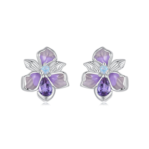 925 Sterling Silver Earrings with Nano Opal Stone and CZ, White Gold Plated, 0.7cm, for Women