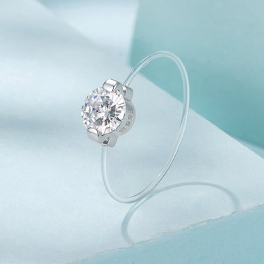 925 Sterling Silver White Gold Plated CZ Ring Size 6 for Women - 0