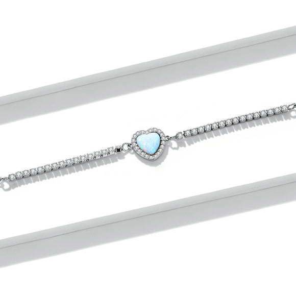 925 Sterling Silver Adjustable Bracelet with Translucent Opal and CZ for Women