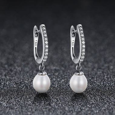 925 Sterling Silver Freshwater Pearl Earrings with Pavé Setting CZ for Women - 0