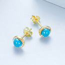 925 Sterling Silver Earrings with Synthetic Turquoise and CZ in Gold Plating-3