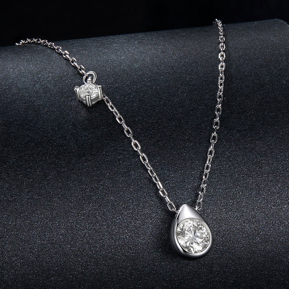 925 Sterling Silver + Moissanite Adjustable Necklace for Women - White Gold 0.5ct & 0.1ct