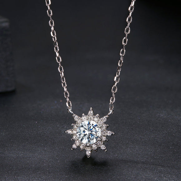 925 Sterling Silver 0.5 Carat Moissanite Necklace in White Gold Plating for Women