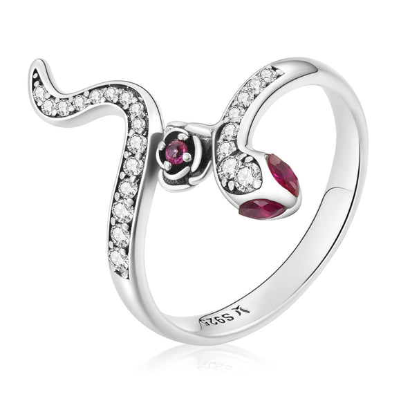 925 Sterling Silver Oxidized Snake Ring with Pavé Setting CZ for Women - Size 7.0