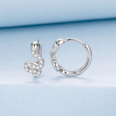 925 Sterling Silver Hoop Earrings with White Gold Plating and CZ Stones - 0