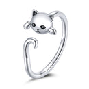 925 Sterling Silver Oxidized Cat Ring with CZ for Women, 0.6x1cm-1