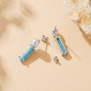 925 Sterling Silver Earrings with Synthetic Turquoise and Pearl, 2.4*0.6cm for Women-4