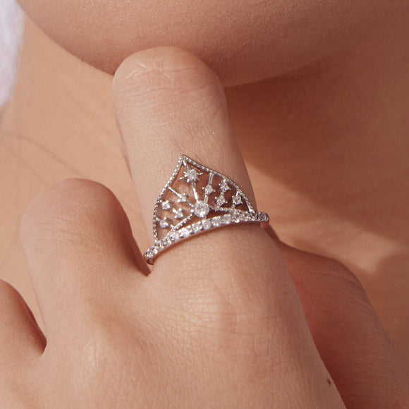 925 Sterling Silver White Gold Plated Ring with Pavé Setting CZ Size 6 for Women