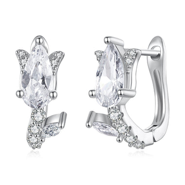 925 Sterling Silver Earrings with White Gold Plating and CZ - 0