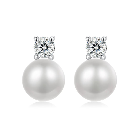 925 Sterling Silver Moissanite 0.1ct Freshwater Pearl Earrings for Women