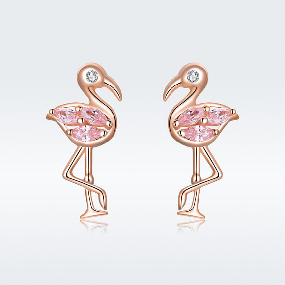 925 Sterling Silver 1.5x0.7cm Plated Rose Gold CZ Earrings for Women