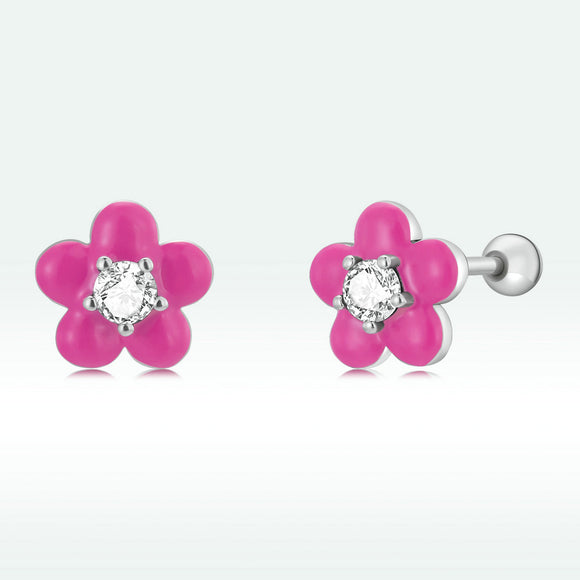 S925 Sterling Silver CZ Pavé Enamel Oxidized Earrings