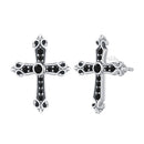 925 Sterling Silver Earrings with Pavé Setting CZ in Oxidized Silver, 15x12mm for Women-1