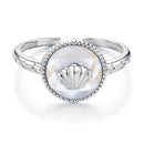 925 Sterling Silver White Gold-Plated Ring with Nacre Pendant - Style E for Women-2