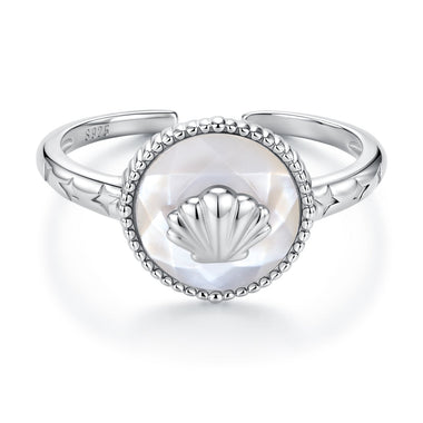 925 Sterling Silver White Gold-Plated Ring with Nacre Pendant - Style E for Women - 0