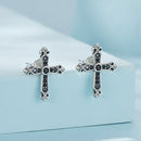 925 Sterling Silver Earrings with Pavé Setting CZ in Oxidized Silver, 15x12mm for Women-3