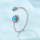 925 Sterling Silver Synthetic Turquoise Ring for Women - Oxidized Silver, Width: 0.12cm, Size: 0.5-0.7cm-2