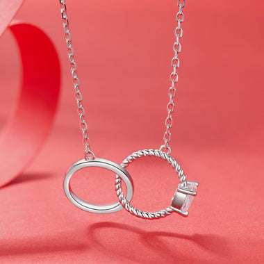 925 Sterling Silver White Gold Plated 40+5cm Necklace with Pavé CZ for Women - 0