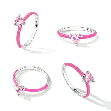 925 Sterling Silver Enamel Pavé CZ Ring Size 7 for Women - 0