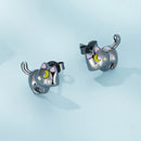 925 Sterling Silver Black Gold Plated Enamel CZ Earrings Size 10*14mm for Women-4