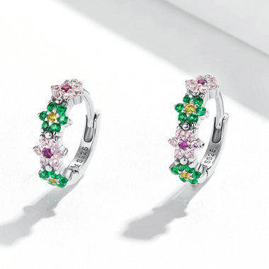 925 Sterling Silver Earrings with CZ in Pavé Setting - 1.3x0.4cm for Women - 0