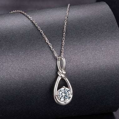 925 Sterling Silver 1 Carat Moissanite Necklace with White Gold Plating - 40+5cm Length for Women - 0
