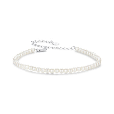 925 Sterling Silver White Gold Plated Shell Pearl Bracelet 16+6cm for Women - 0