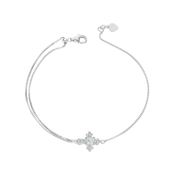 925 Sterling Silver White Gold Plated Bracelet with CZ Pendant 200mm for Women