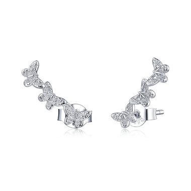 925 Sterling Silver Earrings - 1.4x0.5 cm - Platinum Plated for Women - 0