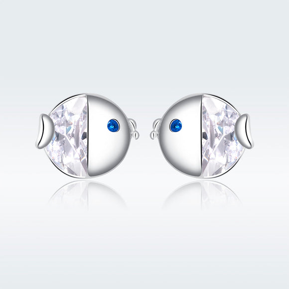 925 Sterling Silver Earrings with Pavé Setting CZ, Size 0.6*0.7cm, for Women