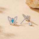 925 Sterling Silver White Gold Plated Earrings with Synthetic Turquoise and CZ-2