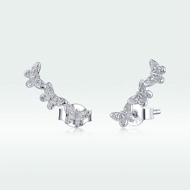 925 Sterling Silver Earrings - 1.4x0.5 cm - Platinum Plated for Women