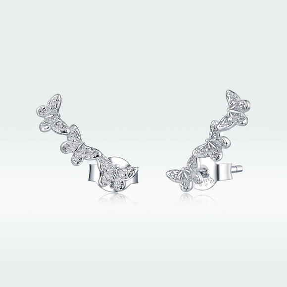 925 Sterling Silver Earrings - 1.4x0.5 cm - Platinum Plated for Women