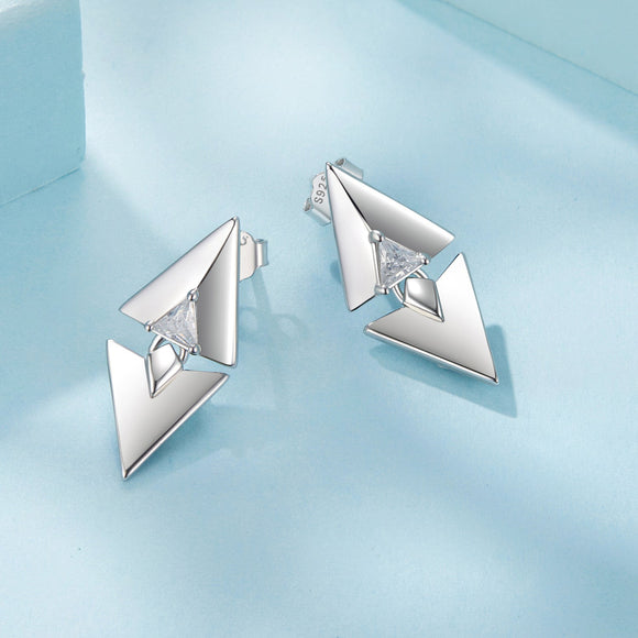 925 Sterling Silver Earrings with White Gold Plating and CZ