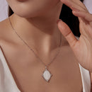 925 Sterling Silver Necklace with White Gold Plating, 40+5cm Length, CZ & Mother of Pearl Pendant for Women-7