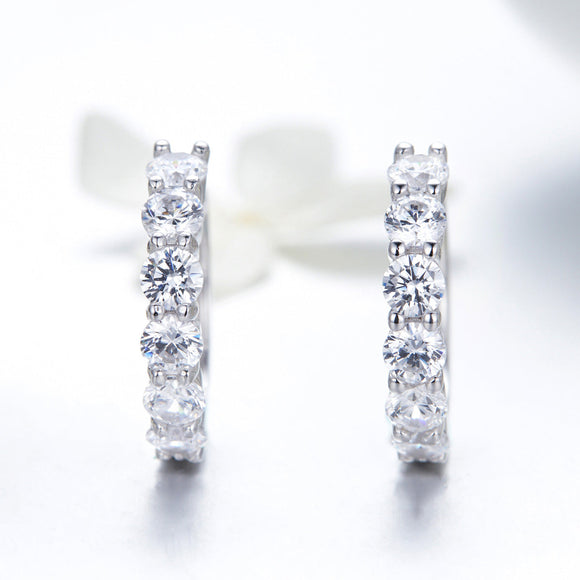 925 Sterling Silver Earrings with Pavé CZ in Platinum Plating, 1.6 x 0.3 cm for Women